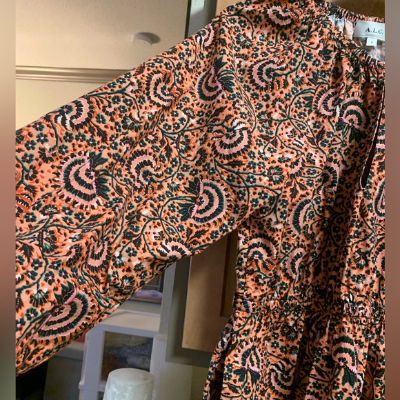 A.L.C. NewNoTags Long Sleeve Vibrant Printed Orange and Black Multi Floral Dress - Picture 8 of 17